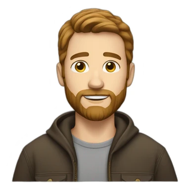 white man with short brown hair and beard beard pointing sticker