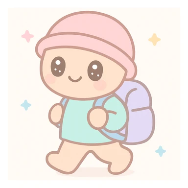 person with backpack traveling kawaii style sticker