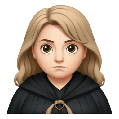 Alecto Carrow in harry potter, a woman fat, light brown knot tied hair, look evil, black cloak sticker