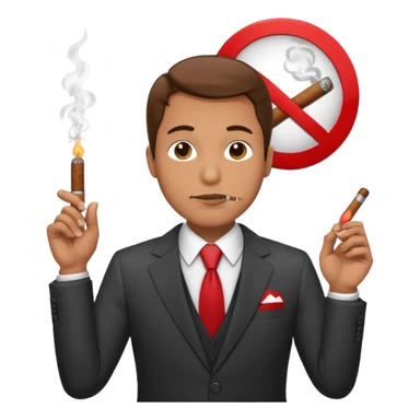 Draw a no smoking sign. Next to it, there is a man in a suit smoking a cigar. sticker