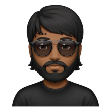 Indian man with  black mullet  and beard and black sunglasses and black jumper sticker