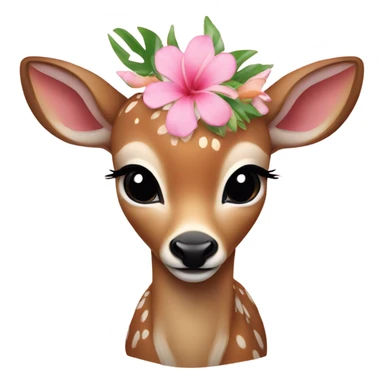 A sweet baby deer with a light pink tropical flower on her head  sticker