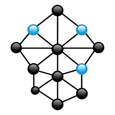 Minimalistic flat vector icon, iOS style, thin black contour on white background. Graph with multiple connected nodes and edges. Clean, no text, no shadows sticker