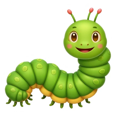 “A cute bright-green cartoon caterpillar emoji, body made of many small segments. Each body segment is shaped like a tiny praying hand emoji pressed together, forming a long caterpillar. Simple flat colors, smooth rounded shapes, friendly expression, minimal details, white background, emoji style.” sticker