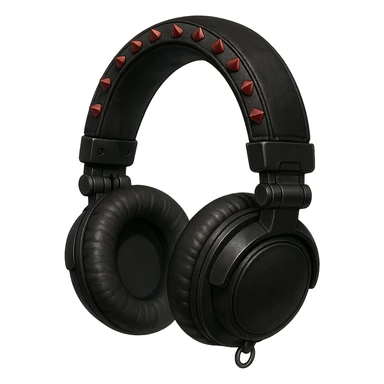 goth headphones, black with red studs, realistic anime style sticker