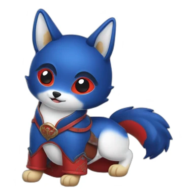 Deep blue kitsune with red saddle sticker