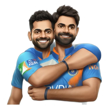 virat Kohli with his hands over Sachin Tendulkar shoulder and both are wearing Indian cricket team jersey sticker