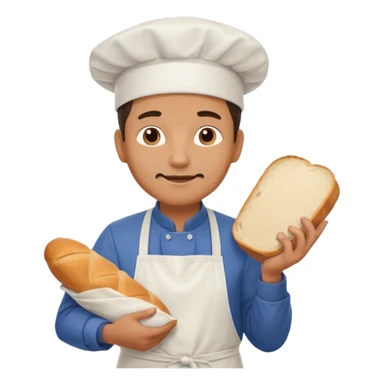 Middle aged male pastry chef - apron, white hat, holding a bag of bread sticker