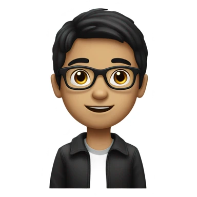 A white 7 year old boy with straight black hair and glasses and black eyes sticker