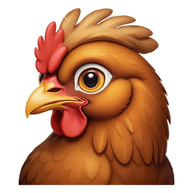Cinematic Noble Brown Chicken Portrait Emoji, Poised and regal, with a compact, sturdy build and a warm, well-groomed brown plumage, deep-set soulful beady eyes, Simplified yet sharp and sophisticated features, highly detailed, glowing with a soft, dignified glow, high shine, intelligent and earthy, stylized with an air of rustic elegance, focused and attentive, soft glowing outline, capturing the essence of a watchful and confident fowl, so majestic it feels as though it could strut out of the screen with effortless authority! sticker