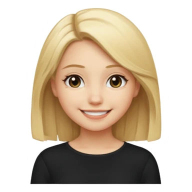 a new character a girl with shoulder length blonde hair wearing black clothes and wearing a cheeky smile sticker