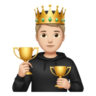 MVP + Tournament +Gaming + Black sweatshirt + White guy with crown + Tournament Cup   sticker