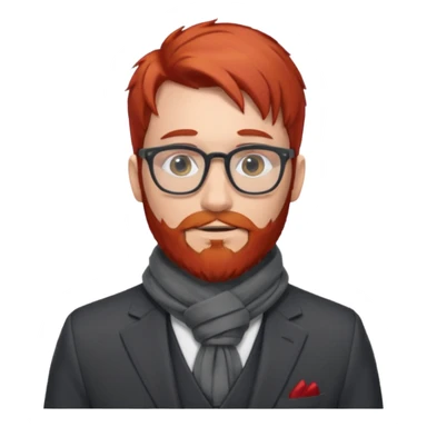 gray scarf, male,  beard, red hair, with suit, glasses sticker