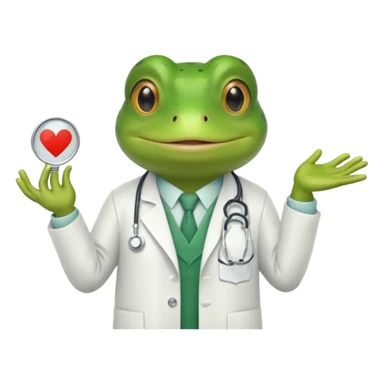 A frog in a doctor’s coat, happily examining a patient, portrait sticker