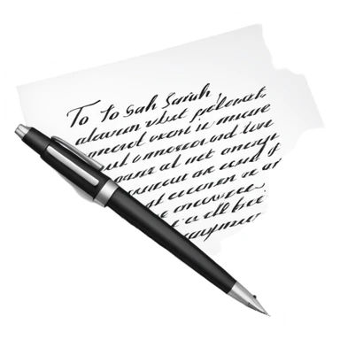 a paper letter with "TO SARAH" text written at the top of the letter, with a pen lying next to it sticker