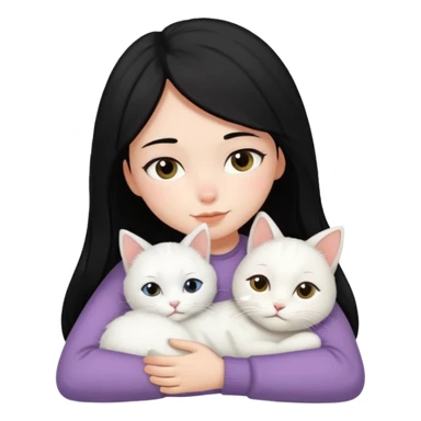 black-hair-girl snuggle with white cat sticker