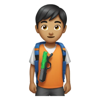 asian boy holding nerf gun sticker