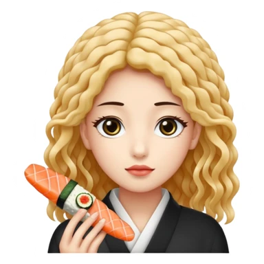 un coreano di 18 anni con sushi con il pizzetto capelli ricci e lunghi sciolti  neri con un IQOS in mano  sticker