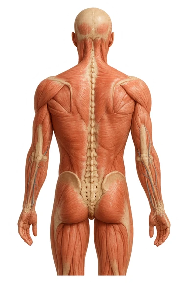 corpo umano anatomico con schiena piatta, iperrealistico 4k sticker