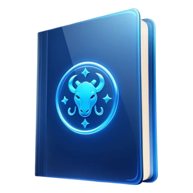 dark neon blue glass book, zodiac on the cover sticker