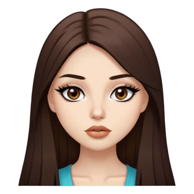 pretty baddie, brown straight hair, cute lips, pale skin, long hair, dark brown eyes, bold black eyeliner sticker