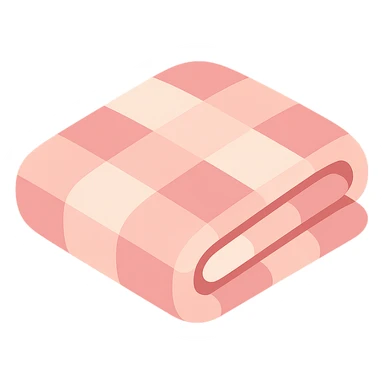 folded blanket with plaid pink and white pattern, soft and cozy sticker