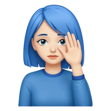 Woman with hand.covering eyes with medium length blue hair sticker