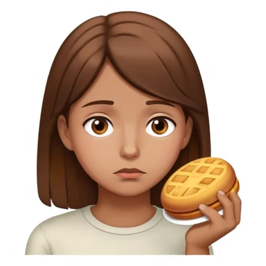 Hungry brown hair girl thinking sadly about food sticker