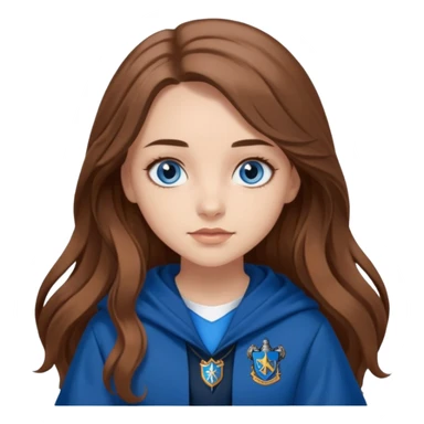 gorgeous Girl with light skin, blue eyes, long brown hair, wears a ravenclaw outfit sticker
