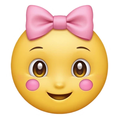 Yellow Emoji with pink bow, cute face with blush, no hair  sticker