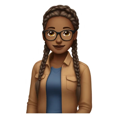 brown skin girl with braids and square glasses  sticker