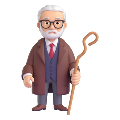 A stern professor holding a stick sticker