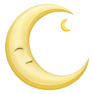 A crescent moon emoji, representing a thin, curved sliver of the moon in a waxing or waning phase. Soft glowing edges with a gentle curve, usually shown in pale yellow or white, symbolizing night, calmness, or spirituality. sticker