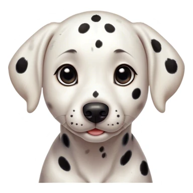 Cinematic Cute Dalmatian Portrait Emoji, Head tilted playfully and inquisitively, showcasing a smooth white coat speckled with charming black spots, round, sparkling dark eyes filled with curiosity, Simplified yet irresistibly adorable features, highly detailed, glowing with a warm, friendly glow, high shine, affectionate and lively, stylized with a touch of whimsy, bright and endearing, soft glowing outline, capturing the essence of a mischievous yet loving pup, so playful it feels like it could bound out of the screen and into your arms! sticker