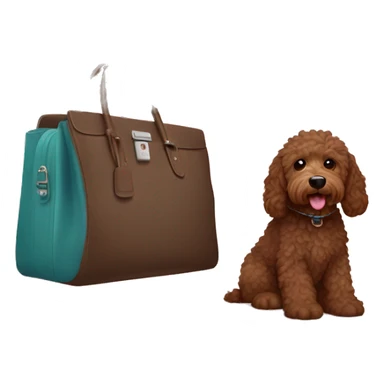 Brown labradoodle with Birkin bag sticker