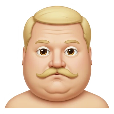 portrait of a fat man with no neck and a large blonde moustache sticker