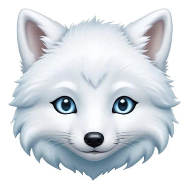 Cinematic Cute Arctic Fox Portrait Emoji, Head tilted playfully and inquisitively, featuring a silky, pure white Fur with delicate hints of icy blue on the ears and muzzle, round, sparkling eyes filled with curious charm, Simplified yet irresistibly adorable features, highly detailed, glowing with a warm, friendly glow, high shine, affectionate and spirited, stylized with a touch of frosty whimsy, bright and endearing, soft glowing outline, capturing the essence of a mischievous yet loving arctic fox, so playful it feels like it could frolic out of the screen and into your arms! sticker