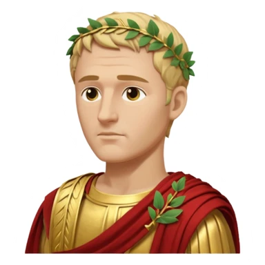 Julius Caesar emoji, side profile, laurel wreath, Roman attire, golden toga sticker