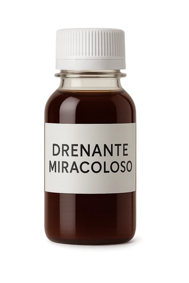 boccetta di drenante da bere, con la scritta "DRENANTE MIRACOLOSO" SULL'ETICHETTA sticker
