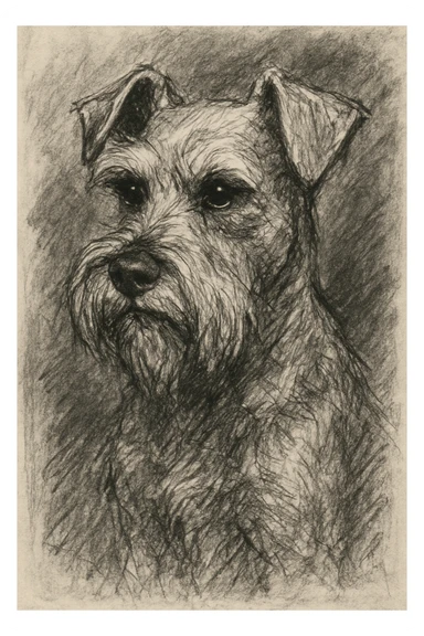 hand-drawn sketch of white schnauzer dog with detailed fur sticker