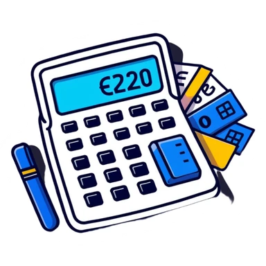 calculator with euro € price tags and trending charts sticker
