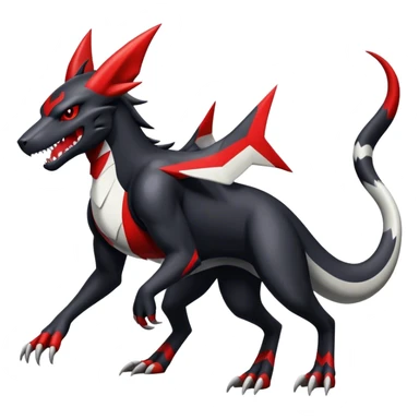 Black Cool Edgy Nargacuga-Houndoom-Garchomp Fakémon with Red and white Edgy markings sticker