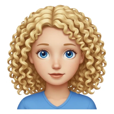 Friendly looking white girl with curly, blonde hair, blue eyes, and freckles. sticker