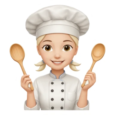 Young female baker - white chef hat, holding cream piping bags in both hands sticker