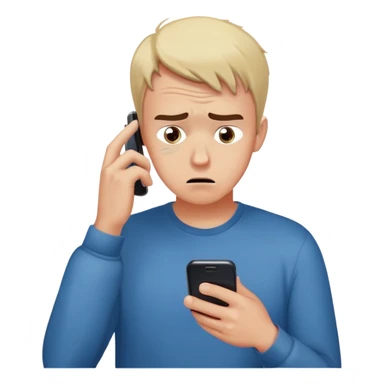 man with anxious attachment style frantically checking his phone with worried eyes and nervous expression, sweat drops on forehead, staring intensely at phone screen waiting for message reply, finger hovering over screen ready to respond immediately, notification symbols visible sticker