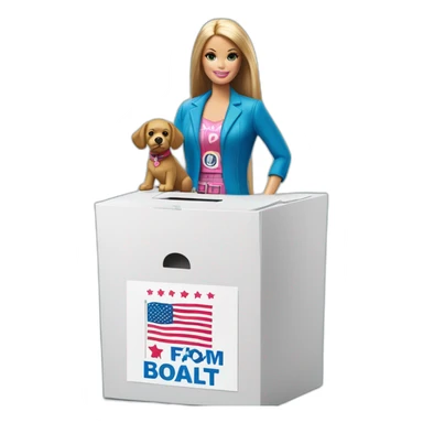 Barbie puts a ballot for FOCom DOGSE in a voting ballot box sticker