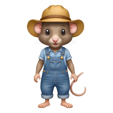farmer rat in denim overalls with a straw hat sticker