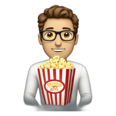 White Male with Brown Hair with Glasses Holding Popcorn sticker