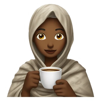emoji woman drinking coffee wearing a shawl sticker