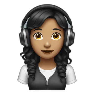girl with black wavy hair wearing headphones sticker